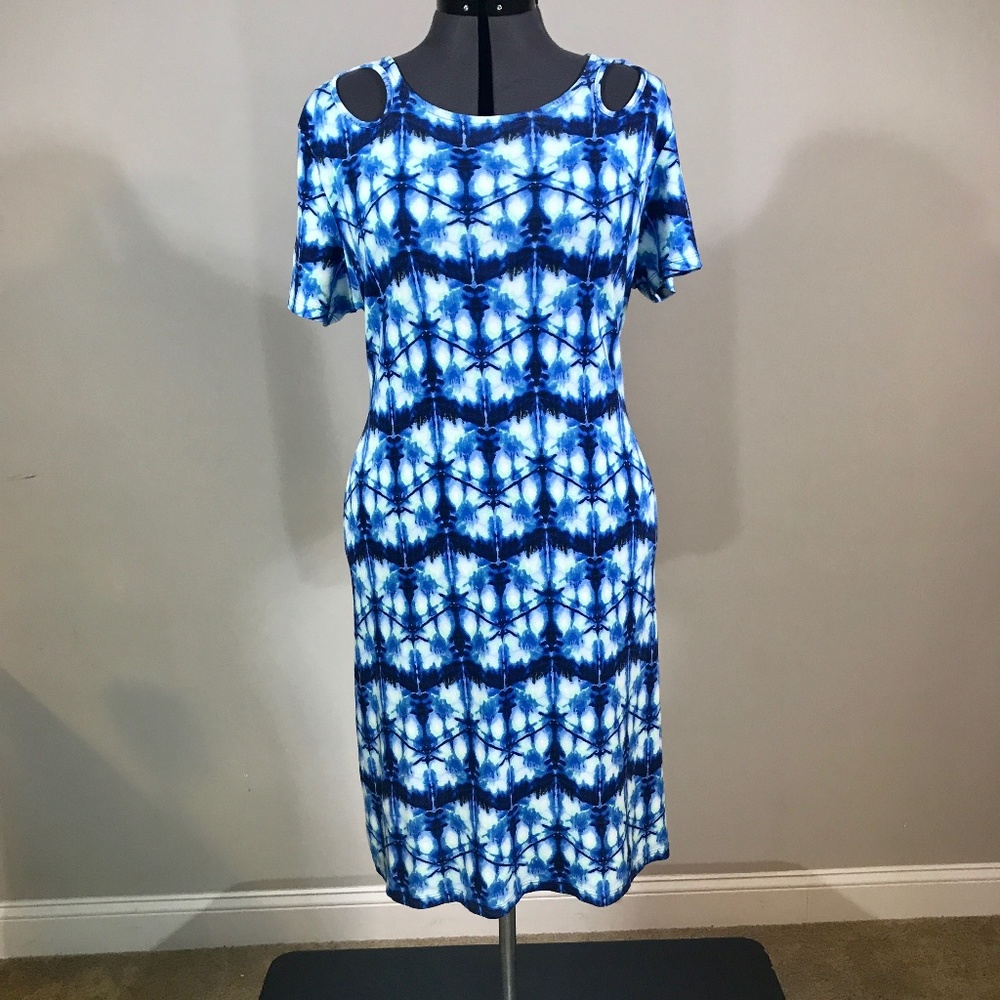EUC Rafaella Women's Blue Print Short Sleeve Dress